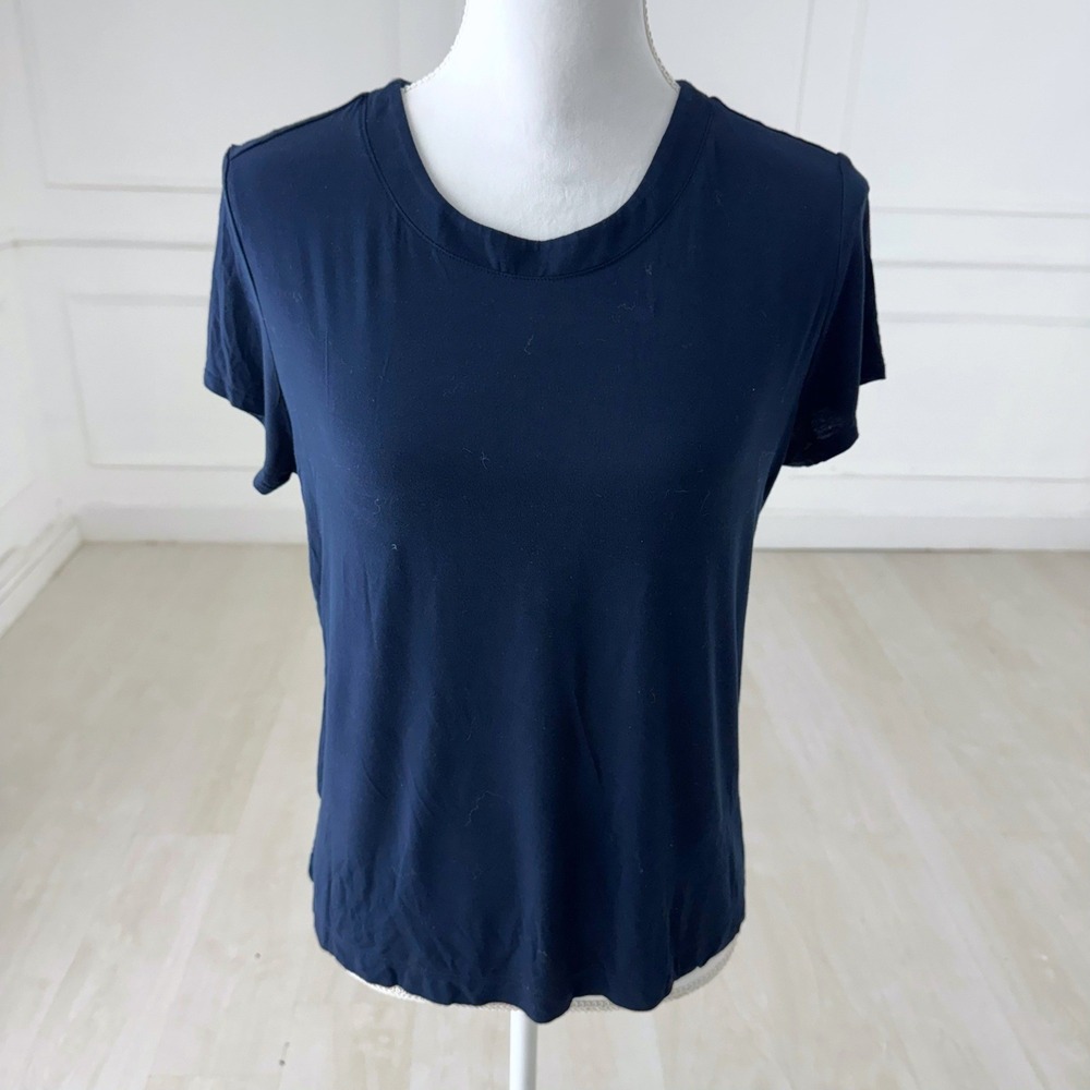 Soma Short Sleeve Tee Women Medium Navy Blue Side Slit Crew Neck Sleep Shirt Top